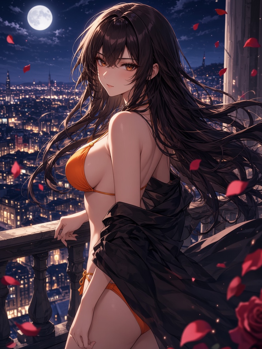 Super Model on a moonlit balcony