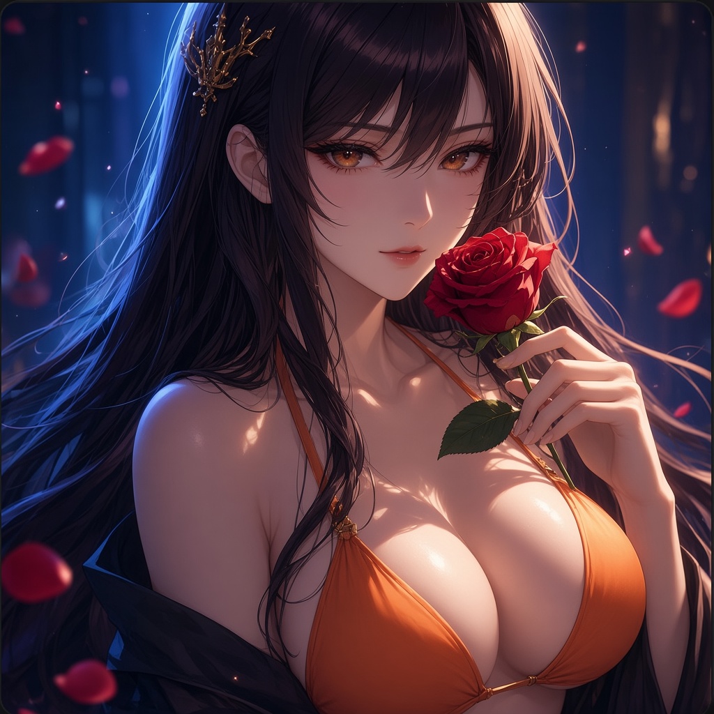 Super Model holding a red rose
