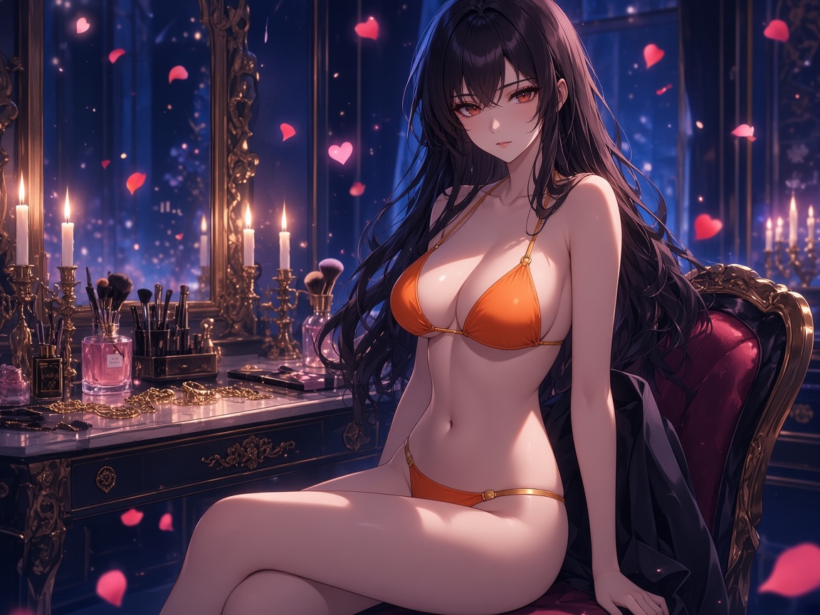 Super Model at a candlelit vanity